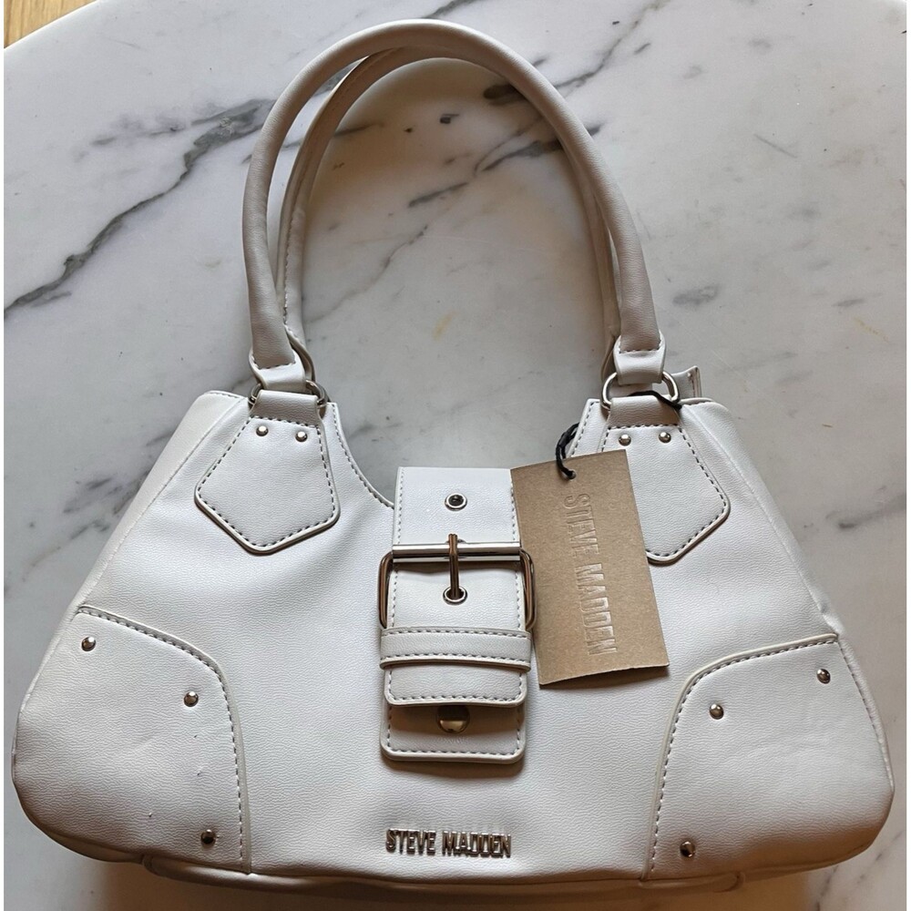 NWT Steve Madden Blisa Moto Shoulder Bag Cream Bone‎ Logo MSRP $88 Small Flaw